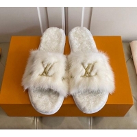 Good Quality Louis Vuitton LV Embroidered Mink Fur Homey Mules 111246 White