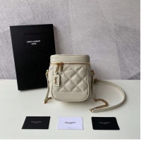 Super Quality SAINT LAURENT 80S VANITY BAG IN CARRE-QUILTED GRAIN DE POUDRE EMBOSSED LEATHER 649779 White