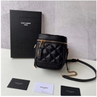 Unique Grade SAINT LAURENT 80S VANITY BAG IN CARRE-QUILTED GRAIN DE POUDRE EMBOSSED LEATHER 649779 black