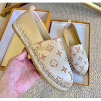 Stylish Louis Vuitton Starboard Monogram Silk Flat Espadrilles 111269 Light Gold