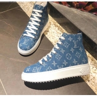 Custom Louis Vuitton Monogram Denim Wool Short Sneaker Boots 111426 Blue