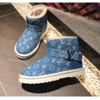 Good Quality Louis Vuitton Monogram Denim Wool Short Boots with LV Strap 111434 Blue