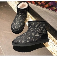 Good Product Louis Vuitton Monogram Denim Wool Short Boots with LV Strap 111434 Black