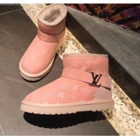 Top Quality Louis Vuitton Monogram Denim Wool Short Boots with LV Strap 111434 Pink