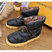 Stylish Louis Vuitton Down Feather Lace-up Waterproof Boots Black/Monogram 111654