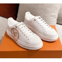 Best Price Louis Vuitton Time Out Leather Sneakers with LV Circle 111665 White