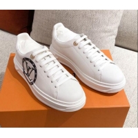 Low Price Louis Vuitton Time Out Leather Sneakers with LV Circle 111666 White