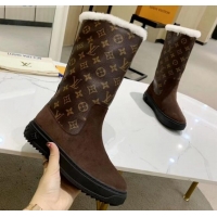 Most Popular Louis Vuitton Breezy Flat Mid-High Boots in Coffee Brown Monogram Suede 120245