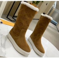 Unique Style Louis Vuitton Breezy Flat Mid-High Boots in Camel Brown Monogram Suede 120246