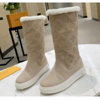 Sumptuous Louis Vuitton Breezy Flat Mid-High Boots in Beige Monogram Suede 120248