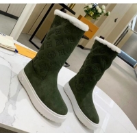 Hot Style Louis Vuitton Breezy Flat Mid-High Boots in Green Monogram Suede 120248