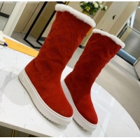 Good Quality Louis Vuitton Breezy Flat Mid-High Boots in Red Monogram Suede 120248