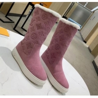 Good Looking Louis Vuitton Breezy Flat Mid-High Boots in Pink Monogram Suede 120248