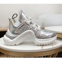 Top Sale Louis Vuitton LV Archlight Metallic Leather Sneakers Silver 120443