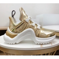 Best Luxury Louis Vuitton LV Archlight Metallic Leather Sneakers 120443 Gold