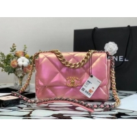 Unique Grade Chanel 19 large flap bag Iridescent Calfskin&Gold-Tone AS1162 Pink