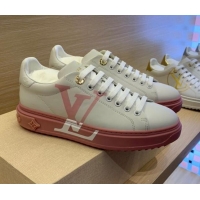 Luxury Louis Vuitton Time Out LV Initials Leather Sneakers 1A8MZB Pink/White