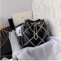 Buy Cheapest Chanel drawstring bag Lambskin AS2386 black & white