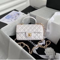 Top Quality Chanel mini flap bag with top handle AS2431 White