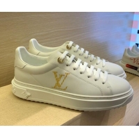 Luxury Classic Louis Vuitton Time Out LV Initials Leather Sneakers 1A87PO White/Gold