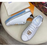 Best Product Louis Vuitton Time Out White Leather Sneakers 1A8NFV Blue