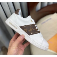 Low Price Louis Vuitton Frontrow Leather and Studed Monogram Canvas Sneakers 1A8FJA White