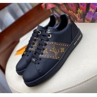 Most Popular Louis Vuitton Frontrow Leather and Studed Monogram Canvas Sneakers 1A8FJA Black