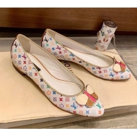 Custom Louis Vuitton Monogram Canvas Ballerinas with Strap Bow 010613 White