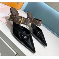 Classic Hot Louis Vuitton Monogram Canvas Patent Leather Sofia Heel Mules 5.5cm 010909 Black 2021