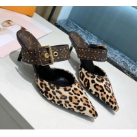 Stylish Louis Vuitton Monogram Canvas Leopard Print Sofia Heel Mules 5.5cm 010907