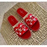 Top Grade Louis Vuitton Monogram Canvas Espadrille Slide Sandals with Rectangle LV Buckle 011101 Red