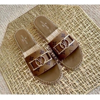 Good Quality Louis Vuitton Monogram Reverse Canvas Espadrille Slide Sandals with Rectangle LV Buckle 011102