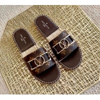 Perfect Louis Vuitton Monogram Canvas Espadrille Slide Sandals with Rectangle LV Buckle 011103 Brown