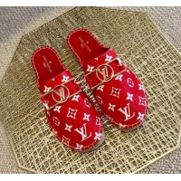 Good Quality Louis Vuitton Monogram Canvas Espadrille Slide Sandals with Rectangle LV Buckle 011104 Red