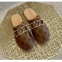 Discount Louis Vuitton Monogram Reverse Canvas Espadrille Flat Mules with Rectangle LV Buckle 011108