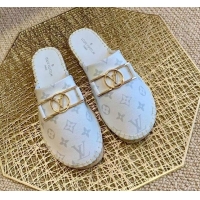 Best Product Louis Vuitton Monogram Reverse Canvas Espadrille Flat Mules with Rectangle LV Buckle 011108 White