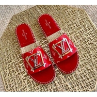 Super Louis Vuitton Monogram Canvas Espadrille Slide Sandals with Square LV Buckle Red 011111