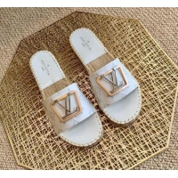 Grade Quality Louis Vuitton Monogram Canvas Espadrille Slide Sandals with Square LV Buckle White 011113