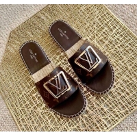 Best Price Louis Vuitton Monogram Canvas Espadrille Slide Sandals with Square LV Buckle 011115 Brown