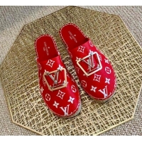 Elegant Louis Vuitton Monogram Canvas Espadrille Flat Mules with Square LV Buckle Red 011116