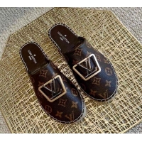 Best Quality Louis Vuitton Monogram Canvas Espadrille Flat Mules with Square LV Buckle Brown 011117