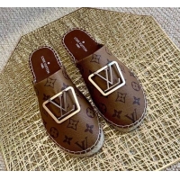 Luxury Classic Louis Vuitton Monogram Reverse Canvas Espadrille Flat Mules with Square LV Buckle 011120