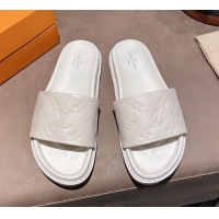 Best Price Louis Vuitton Monogram Supple Leather Flat Slide Sandals 011172 White 2021