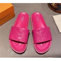 Luxury Louis Vuitton Monogram Supple Leather Flat Slide Sandals 011172 Hot Pink 2021