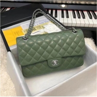 Unique Grade CHANEL Classic Handbag Lambskin A1112 green