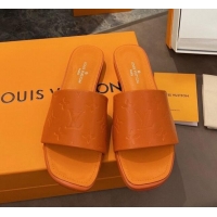 Low Cost Louis Vuitton Revival Flat Slide Sandals in Monogram Embossed Calfskin 012535 Orange