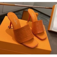 Top Quality Louis Vuitton Revival Heel Mules 8.5cm in Monogram Embossed Calfskin 012539 Orange