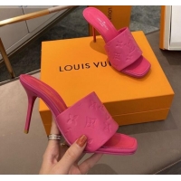 Super Quality Louis Vuitton Revival Heel Mules 8.5cm in Monogram Embossed Calfskin 012539 Pink