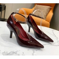 Top Quality Louis Vuitton Attitude Glazed Leather Pumps 8.5cm with Ankle Strap 022523 Burgundy