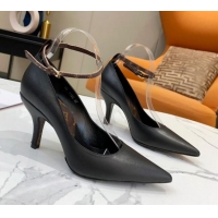 Affordable Price Louis Vuitton Attitude Glazed Leather Pumps 8.5cm with Ankle Strap 022523 Black